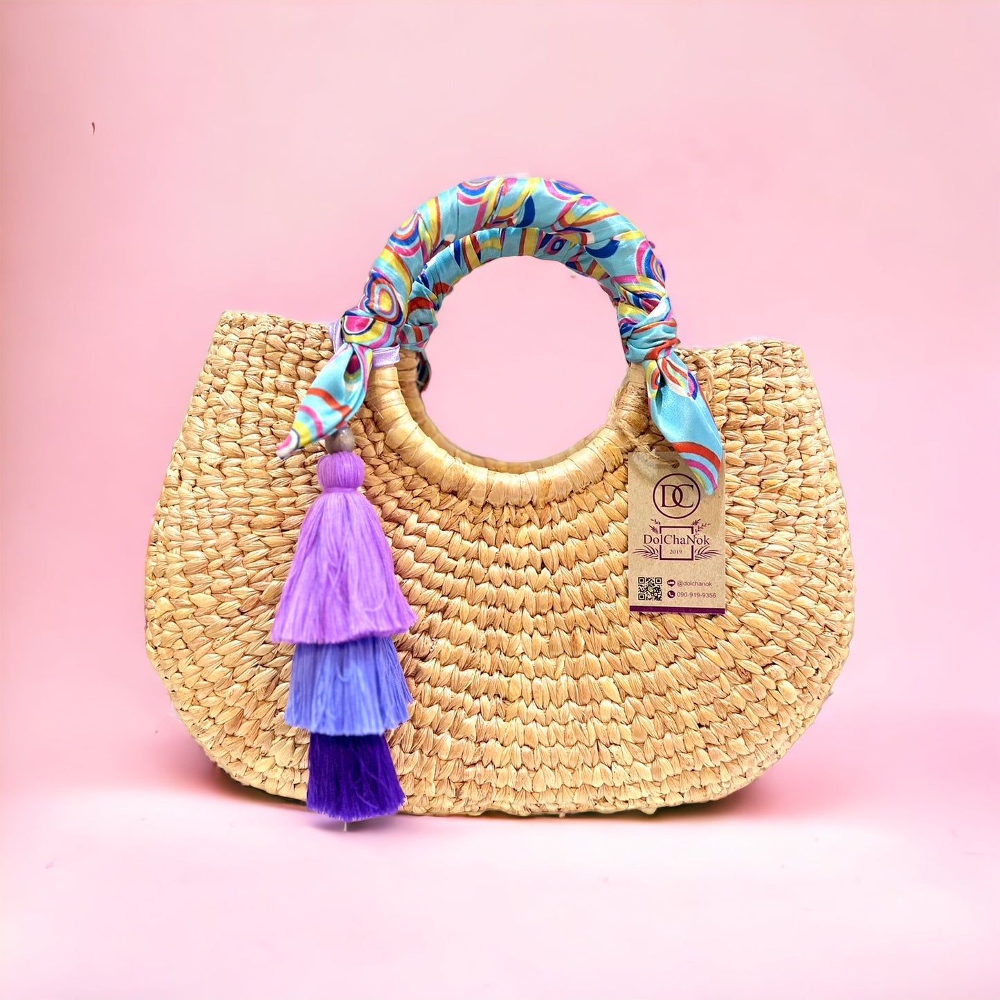 Purple Shy Girl Water Hyacinth Woven Bag image 0