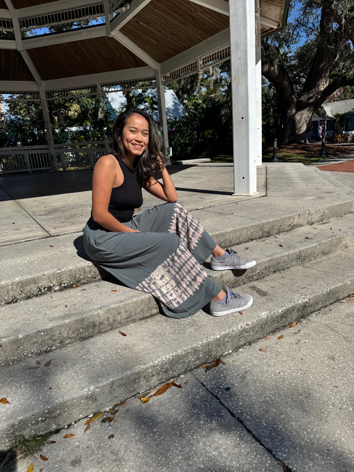 Earthy Wide-leg Skirt Pants Reverse Tie-dye